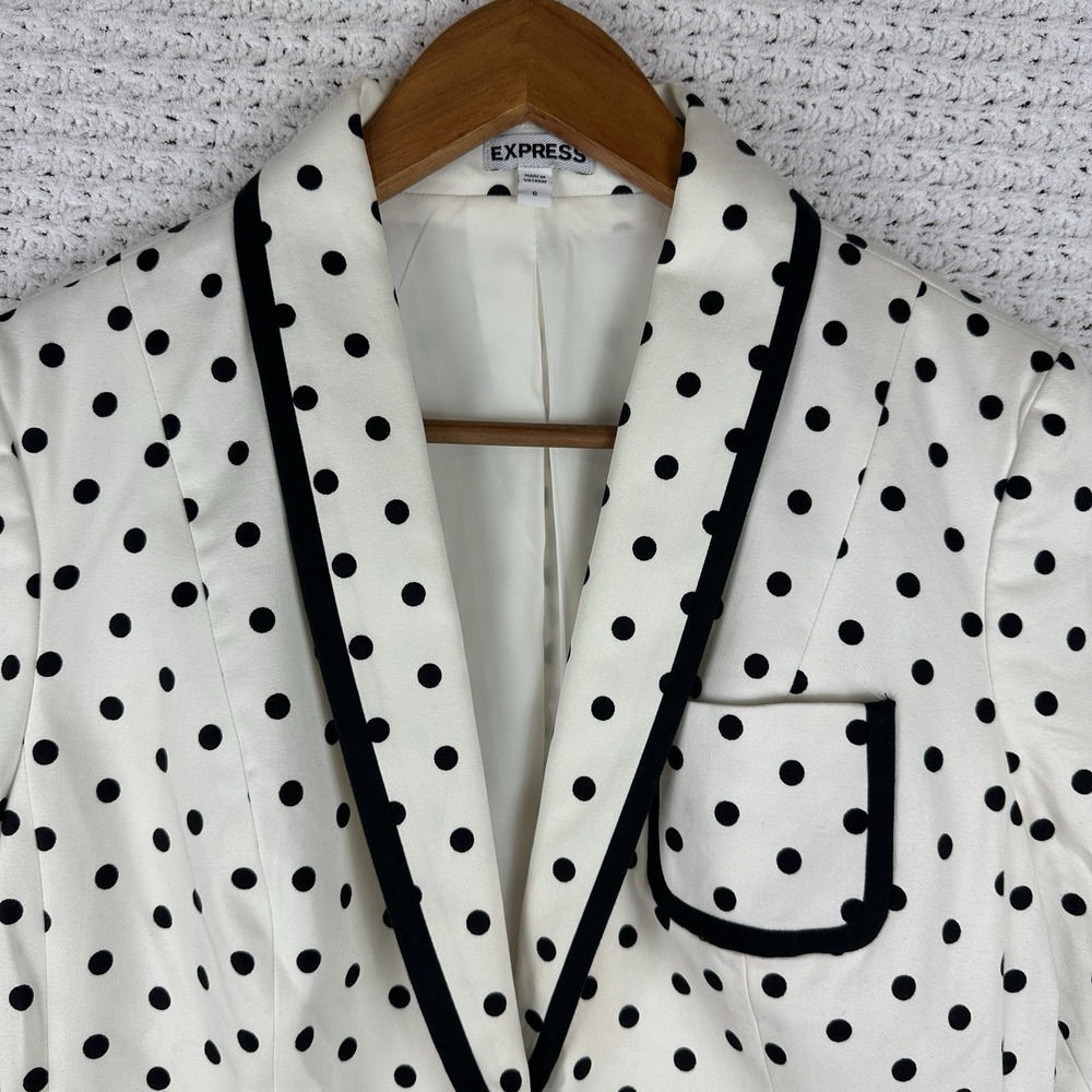 Express Polka Dot Blazer Size 6 Black White Contrast Trim Retro Chic Jacket